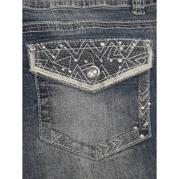 Revolt blue Jeans distressed embroidered Rhinestone Lace stretch Flap Pcks Sz 13 - Picture 4 of 12